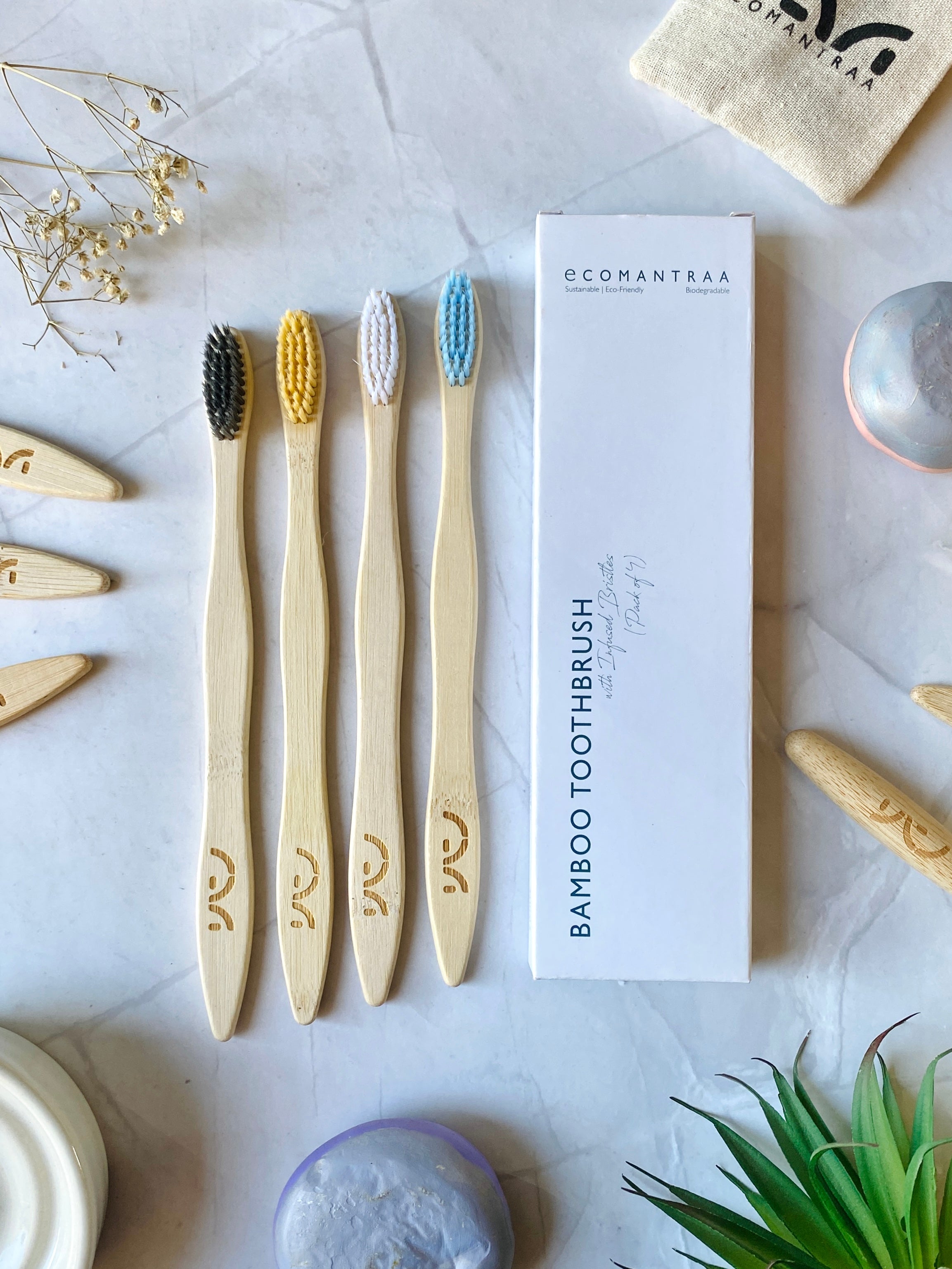 EcoMantraa Bamboo Toothbrush Pack of 4