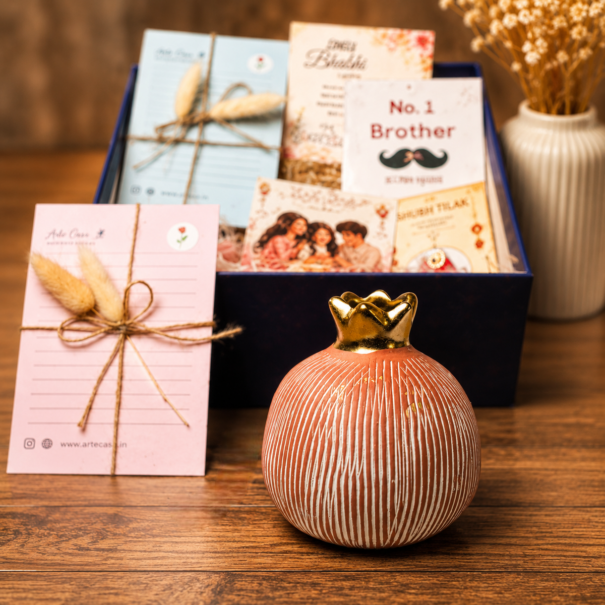 Artecasa Pink Pomegranate Rakhi Gift Hamper | Premium Bhai Bhabhi Raksha Bandhan Gift Hamper - https://artecasa.in/