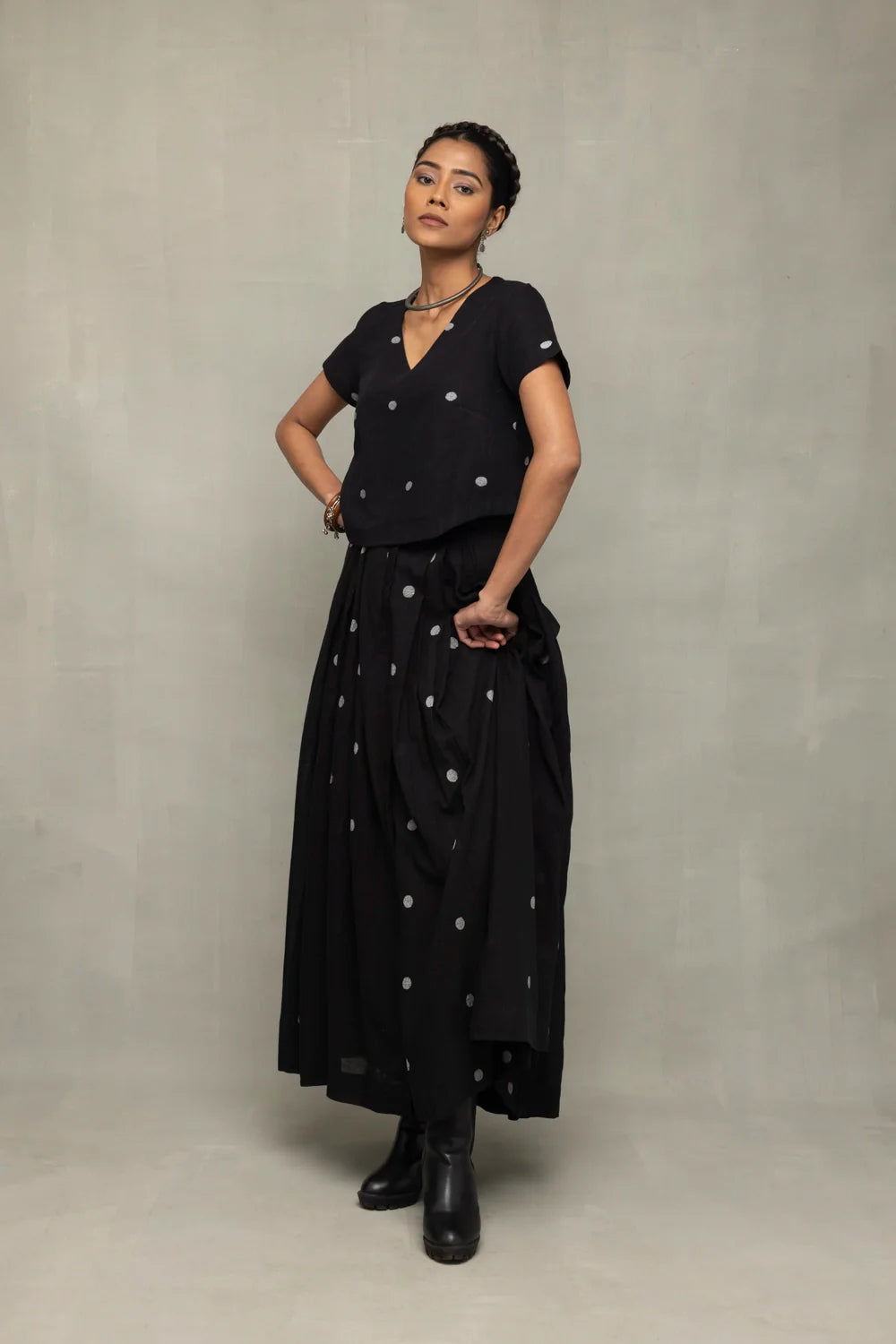 Premium Black Polka Jamdani Skort for Office and Casual Wear