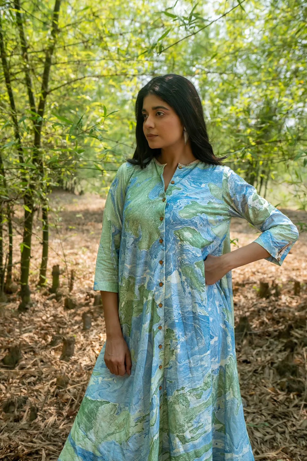 Premium Bluegrass Marble Pure Cotton Dress for Office Wear