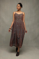 Premium Brown Duo Tone Jamdani Handwoven Midi Dress for Wedding Wear