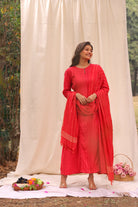 Premium Candy Red Cotton Silk Woven Kurta Set with Dupatta for Wedding Wear