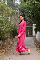 Premium Fuchsia Pink Jamdani Cotton Dress with Silk Woven Border for Wedding Wear
