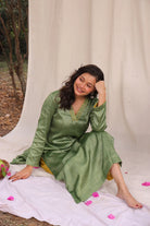 Green and Yellow Cotton Silk Co-ord Set-Sutra Art of Clothing