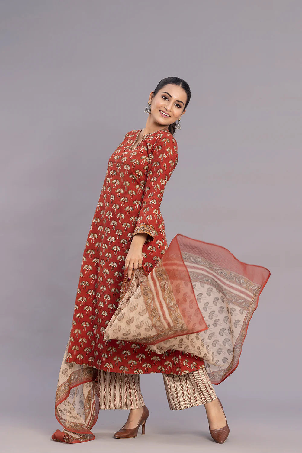 Premium Maroon Hand Block Print Kurta Set for Everyday Wear