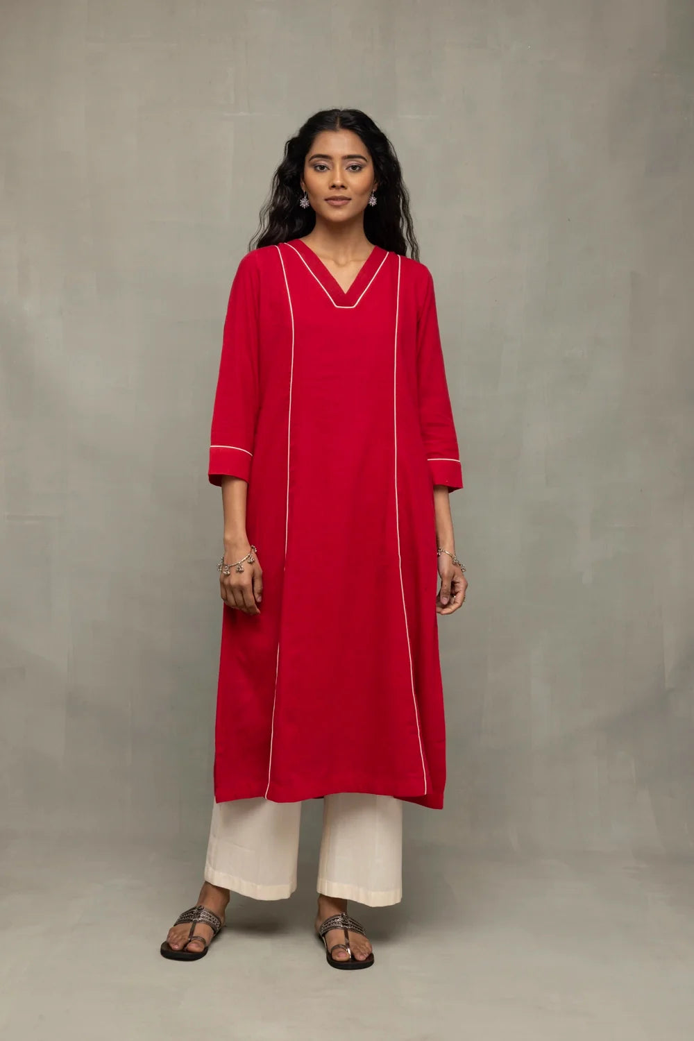 Premium Red and White Handloom Jamdani Kurta Set with Dupatta for Ethnic Wear