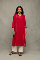 Premium Red and White Handloom Jamdani Kurta Set with Dupatta for Ethnic Wear