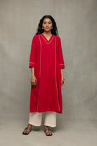 Premium Red and White Handloom Jamdani Kurta Set with Dupatta for Ethnic Wear