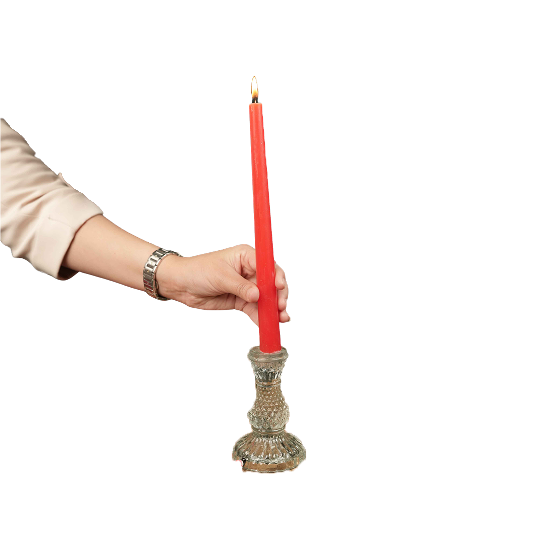 Glass Glow Candle Stand Set – Glass Taper Candle Holders with Red Taper Candles (Set of 2) | - https://artecasa.in/