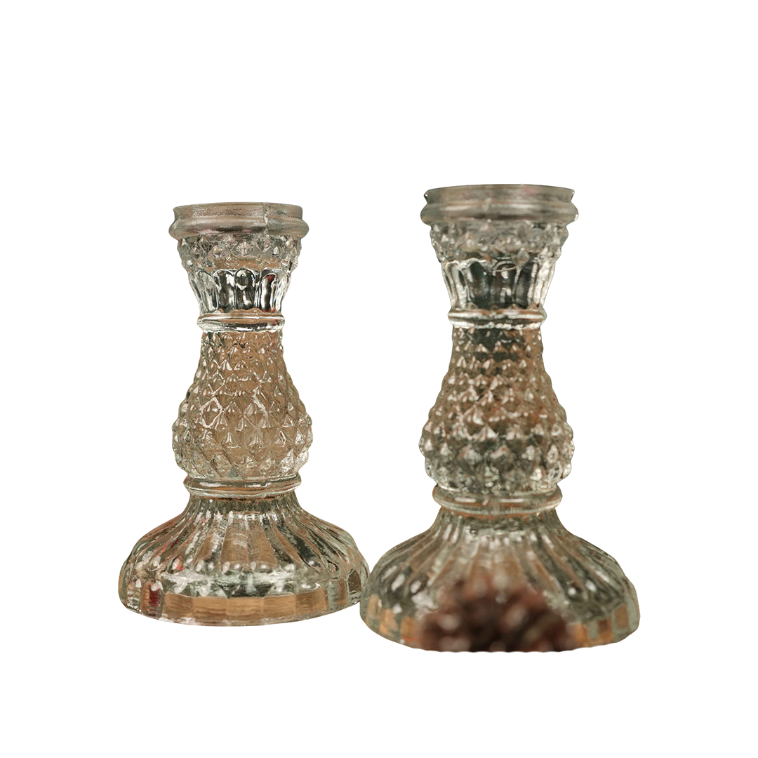 Glass Glow Candle Stand Set – Glass Taper Candle Holders with Red Taper Candles (Set of 2) | - https://artecasa.in/