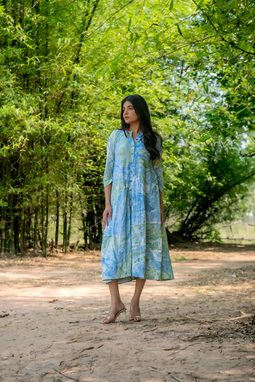 Relaxed Fit Bluegrass Marble Pure Cotton Dress for Summer Wear