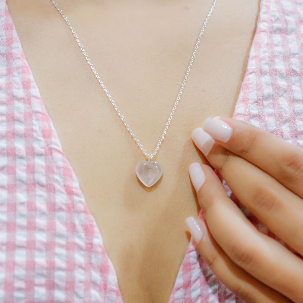 Rose Quartz Stone Pendant with Chain - silver chain - 