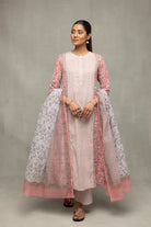 Salmon and Frost Block Printed Kurta Set with Dupatta