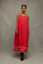 Scarlet Red Handwoven Pure Cotton Jamdani Dress