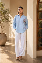 Sky Blue and White Stripes Pure Cotton Shirt