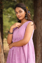 Soft Lavender and White Flared Pure Cotton Co-ord Set for Casual Wear