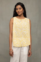 Soft Sunshine Block Print Buttoned Cotton Top
