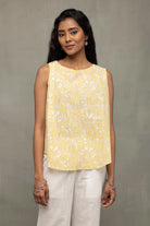 Soft Sunshine Block Print Buttoned Cotton Top