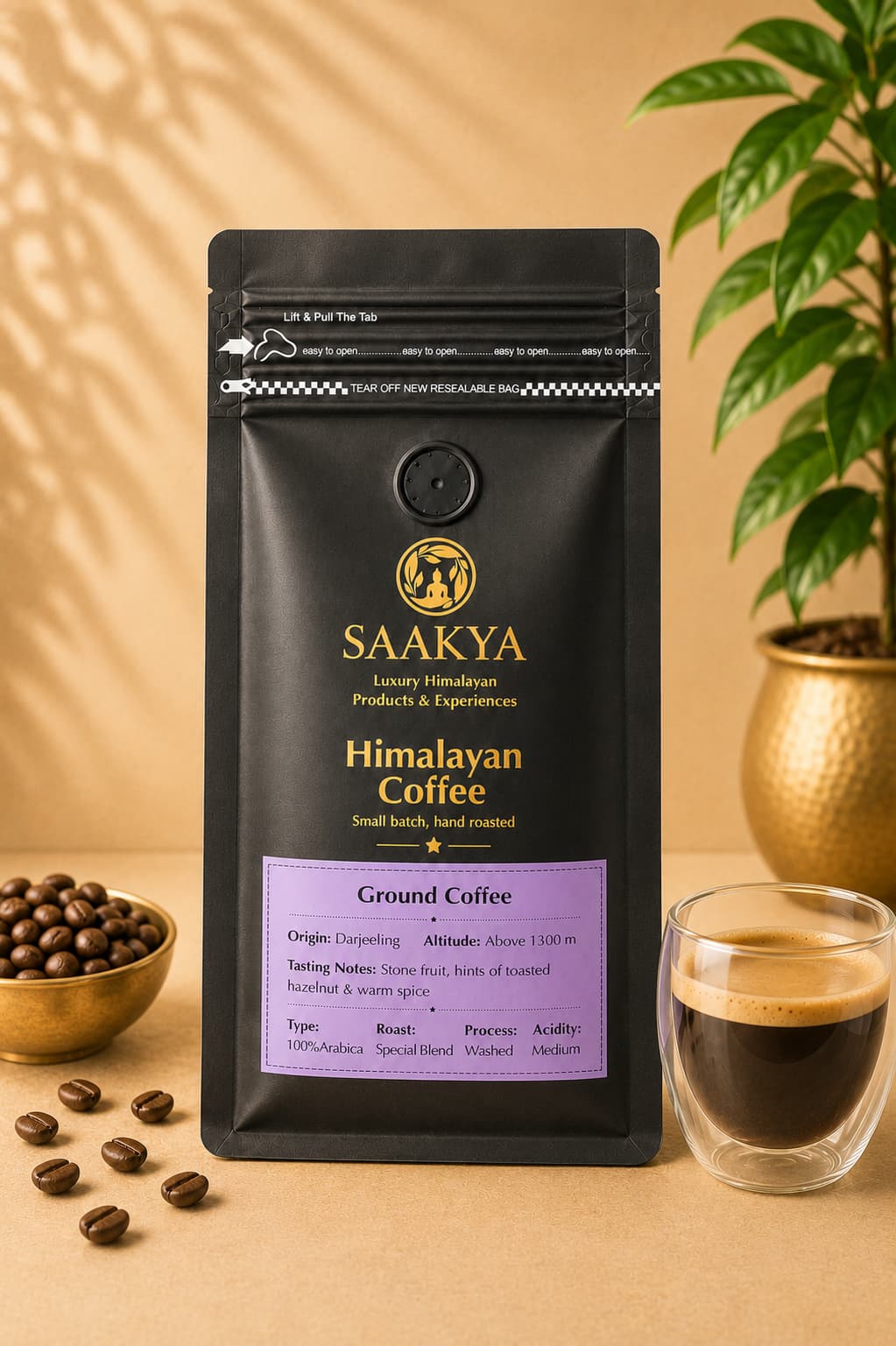 Saakya Himalayan Special Blend Coffee made from premium 100% Arabica beans grown in the high-altitude estates of Darjeeling.
