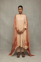 Terracotta and Cream Block Printed Kurta Set with Dupatta
