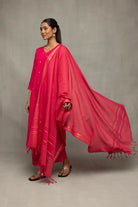 Traditional Amaranth Handwoven South Cotton Kurta Set for Ethnic Wear