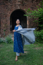 Traditional Blue Pure South Cotton Woven Kurta Set with Dupatta for Ethnic Wear