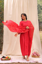 Traditional Candy Red Cotton Silk Woven Kurta Set with Dupatta for Ethnic Wear