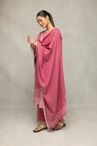 Traditional Dusty Rose Cross Motifs Jamdani Kurta Set for Ethnic Wear
