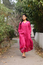Traditional Fuchsia Pink Jamdani Cotton Dress with Silk Border for Ethnic Wear