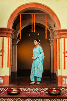 Traditional Green Handloom Jamdani Kurta Set with Dupatta for Ethnic Wear