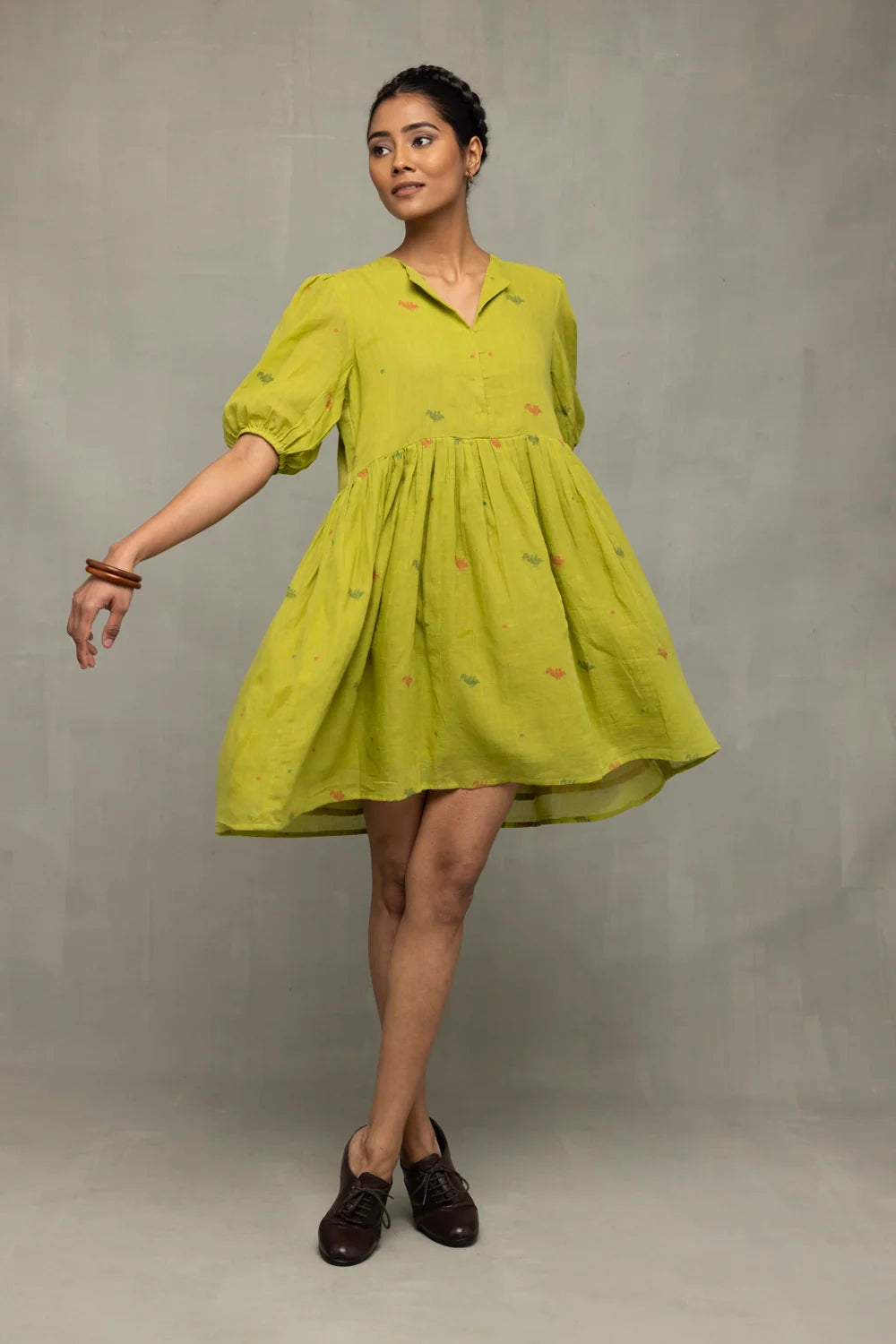 Traditional Green Pakhi Pure Cotton Jamdani Dress for Ethnic Wear