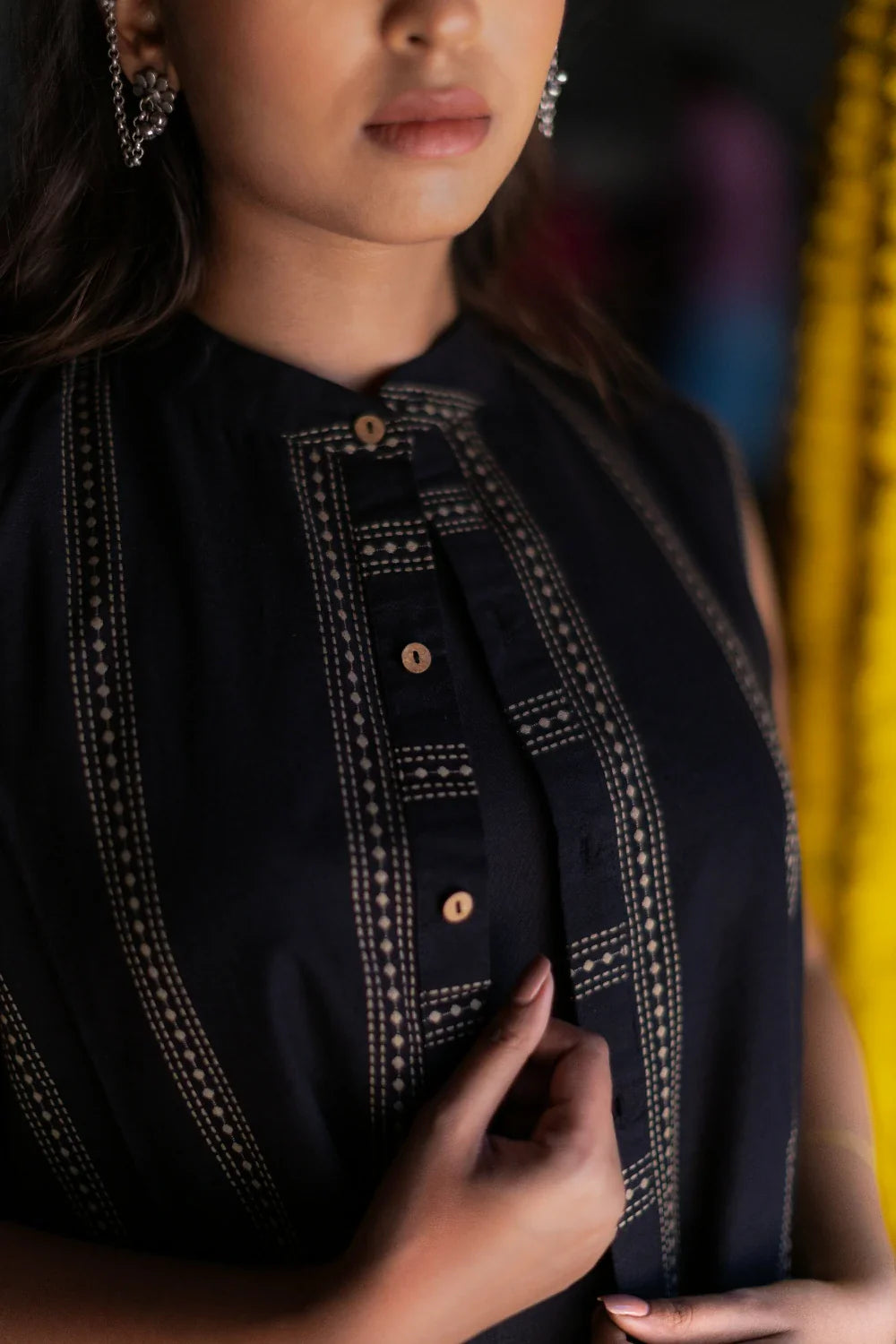 Traditional Noir Black South Cotton Dress with Shrug for Wedding Wear