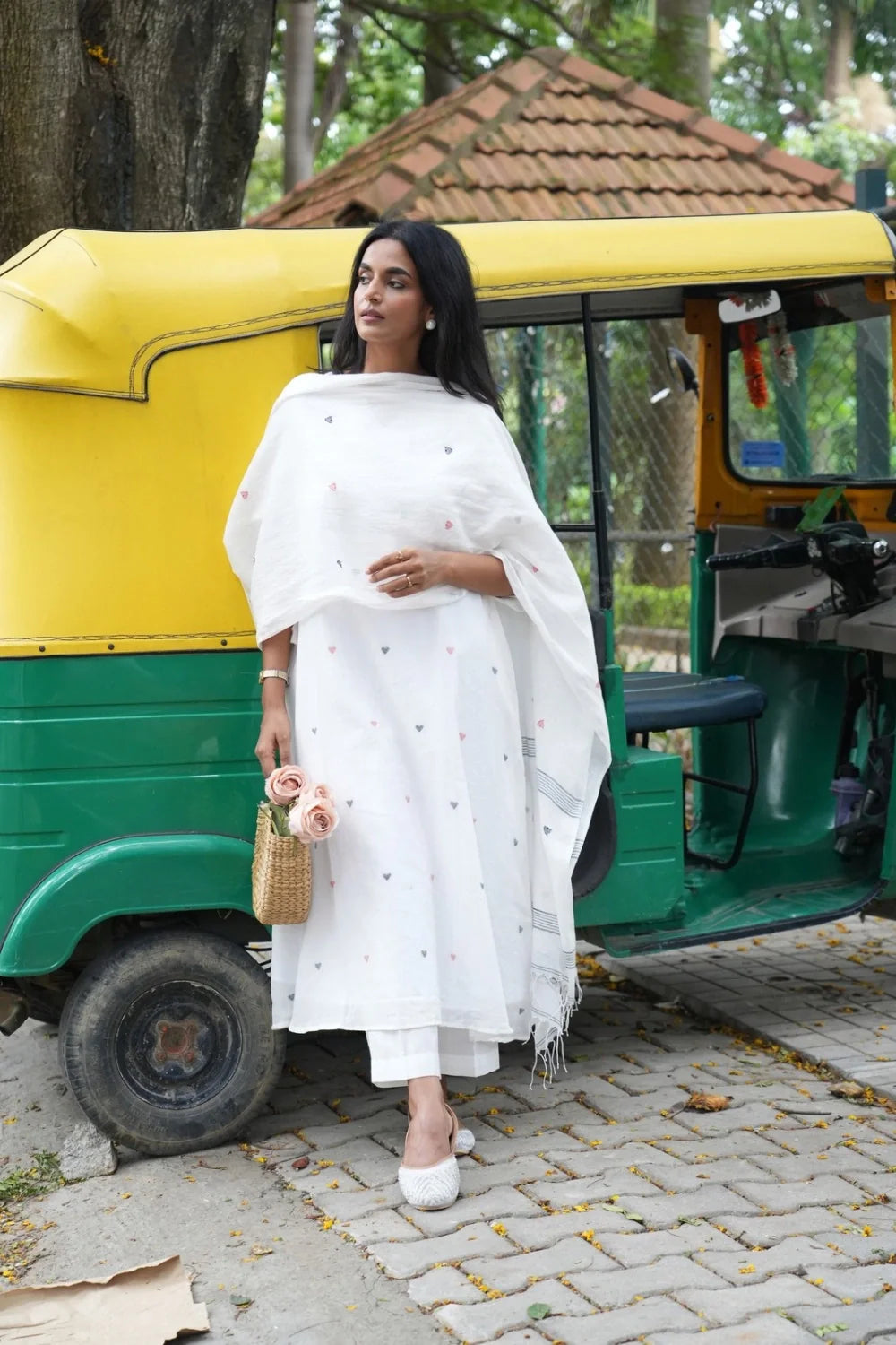 Traditional Off White Handloom Heart Jamdani Kurta Set for Ethnic Wear