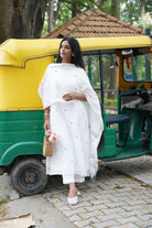 Handloom White Pure Cotton Heart Shape Jamdani Kurta Set With Dupatta