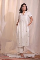 Traditional Off White Handloom Jamdani Birds Motif Kurta Set for Ethnic Wear