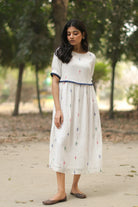 Traditional Pearl White Handwoven Jamdani Cotton Dress for Ethnic Wear