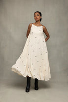 Traditional Pearl White Handwoven Jamdani Trapeze Dress for Ethnic Wear