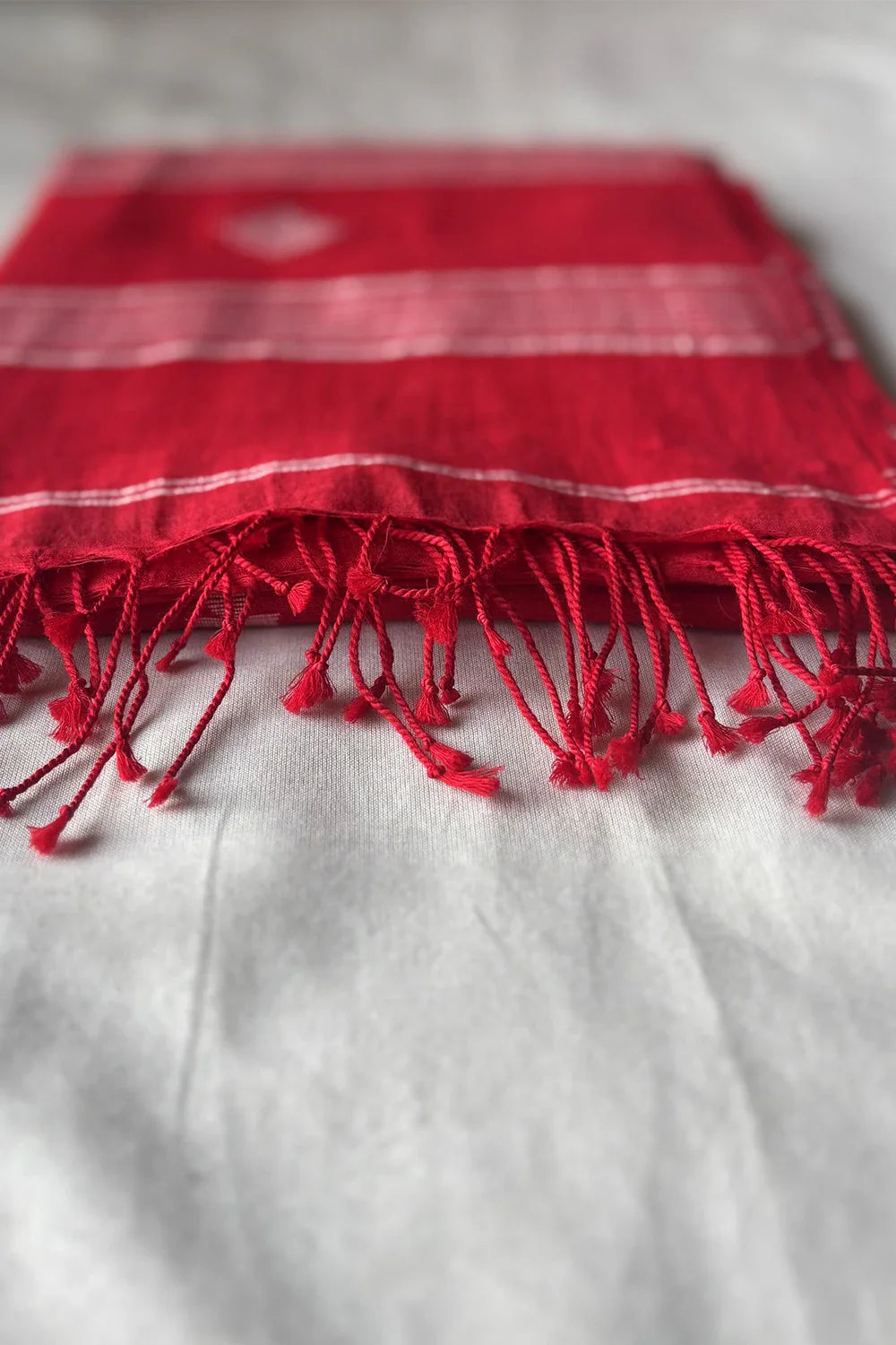 Traditional Red Yantra Jamdani Dupatta with Handwoven Details for Ethnic Wear