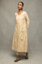 Traditional Sahara Gold Angrakha Kurta Set with Dupatta for Ethnic Wear