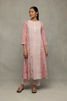 Traditional Salmon and Frost Block Print Kurta Set with Dupatta for Ethnic Wear