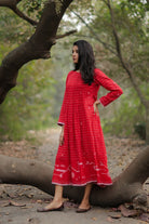 Traditional Scarlet Red Handwoven Jamdani Cotton Dress for Ethnic Wear