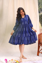 Traditional Twilight Blue Ikkat Cotton Dress for Ethnic Wear