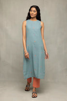 Traditional Zen Blue Jamdani Kurta Set with Leaf Motif Dupatta for Ethnic Wear
