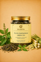 Saakya Himalayan Tulsi Lemongrass Green Tea handcrafted with premium Darjeeling green tea, tulsi and lemongrass.