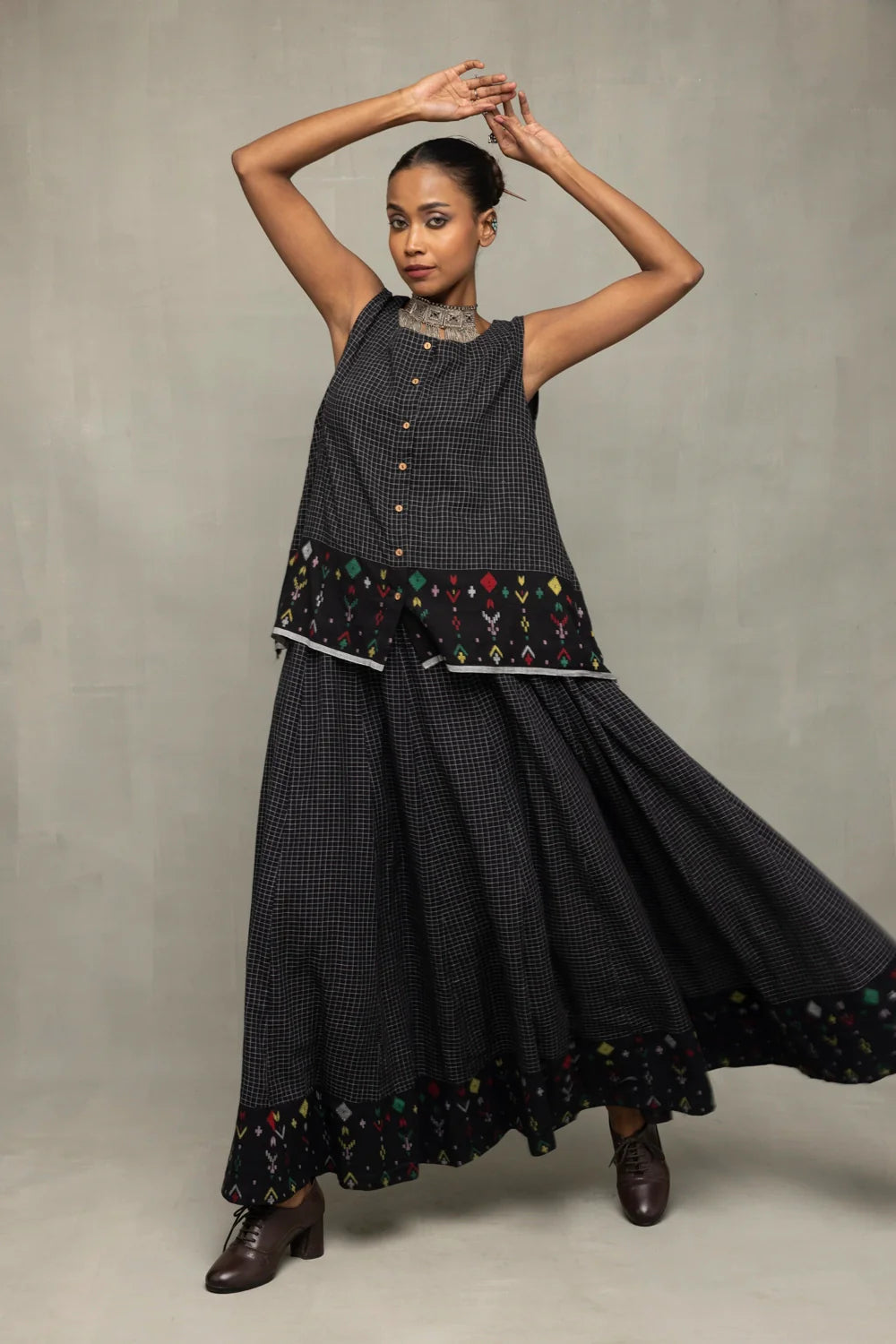 Versatile Black Checkmate Jamdani Skord for Everyday Styling