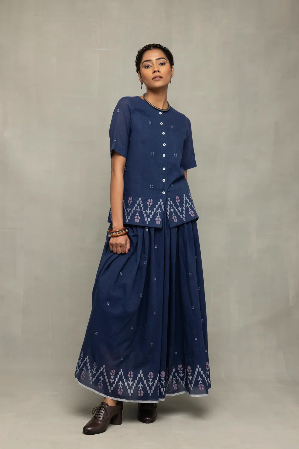 Versatile Navy Blue Meadow Jamdani Skord for Everyday Styling