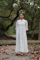 Whimsy White Cotton Jamdani Dress