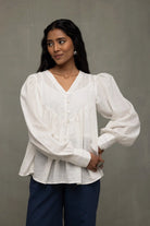 White Cotton Cloud Gathered Top
