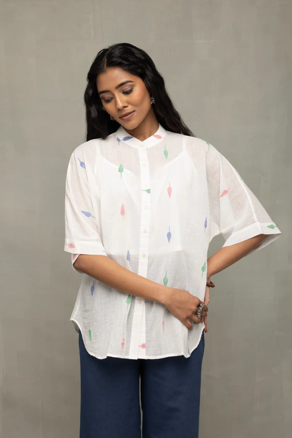 White Leaf Cotton Jamdani Shirt