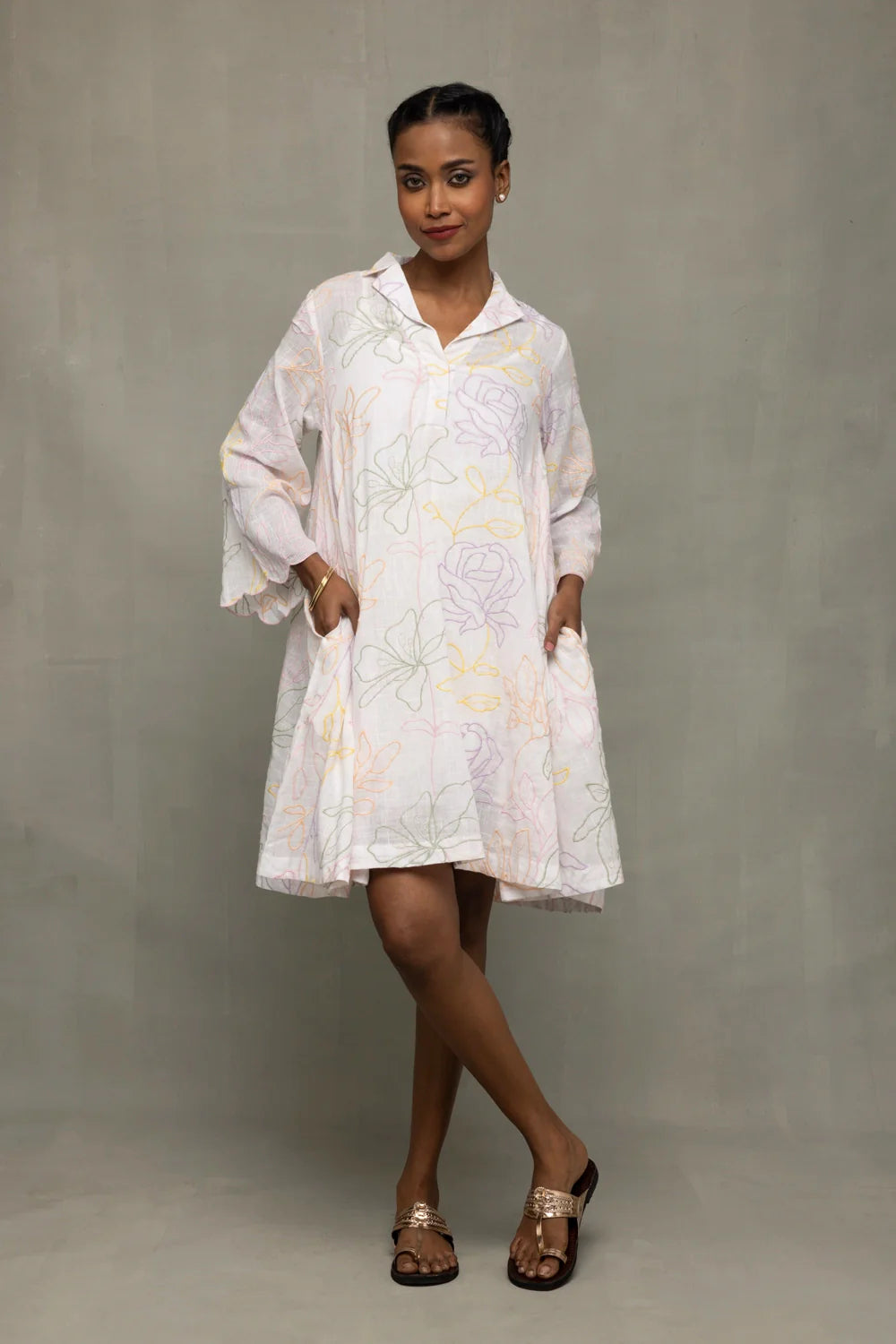 White Pastel Embroidered Pure Cotton Dress